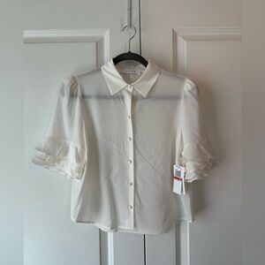 FRAME Ruffle Sleeve Silk Top White NWT (Size XS)